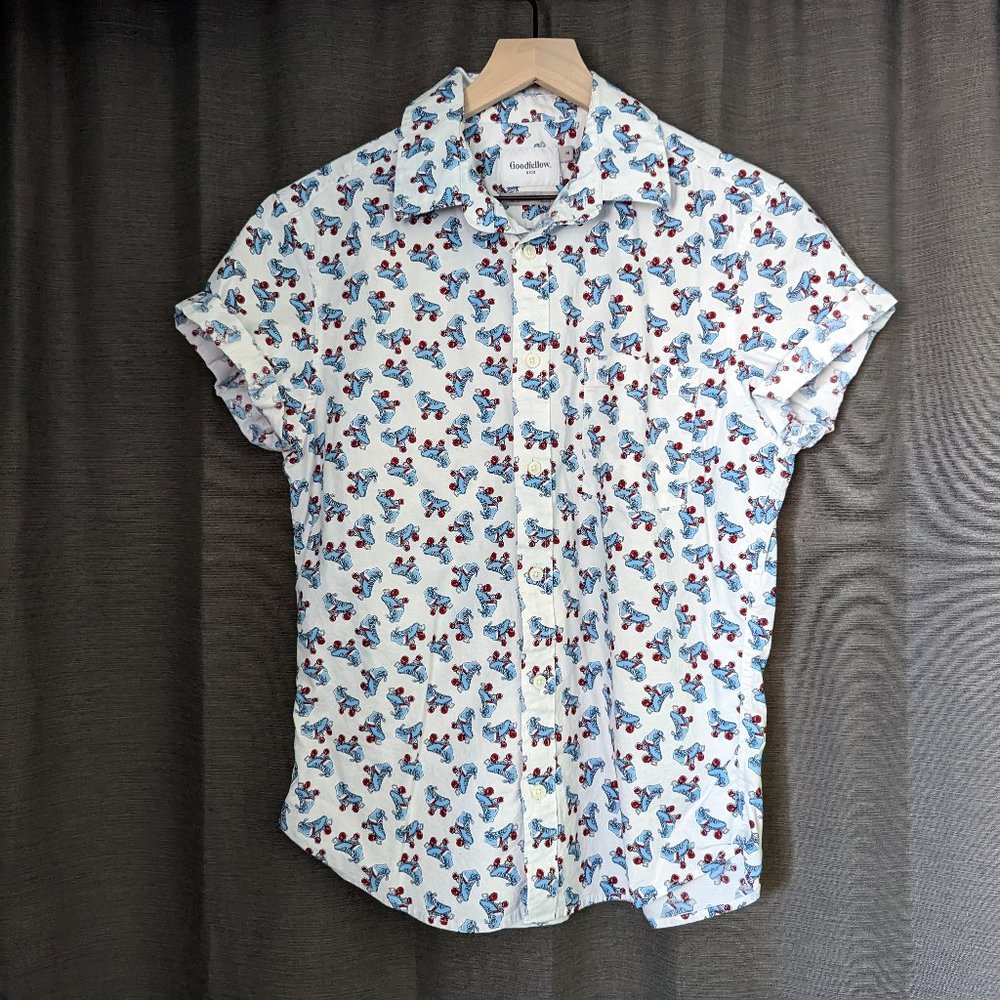 Men's Goodfellow & Co Size M White Roller Skate Print Slim Fit Button-Down